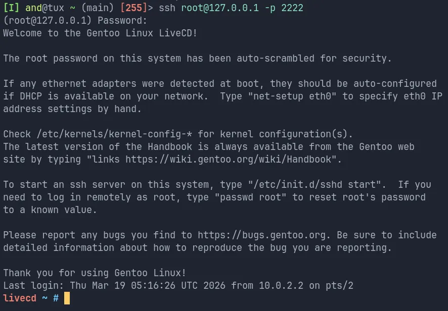 SSH'ing into the VM.
