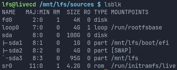Basic partition scheme for LFS installation.